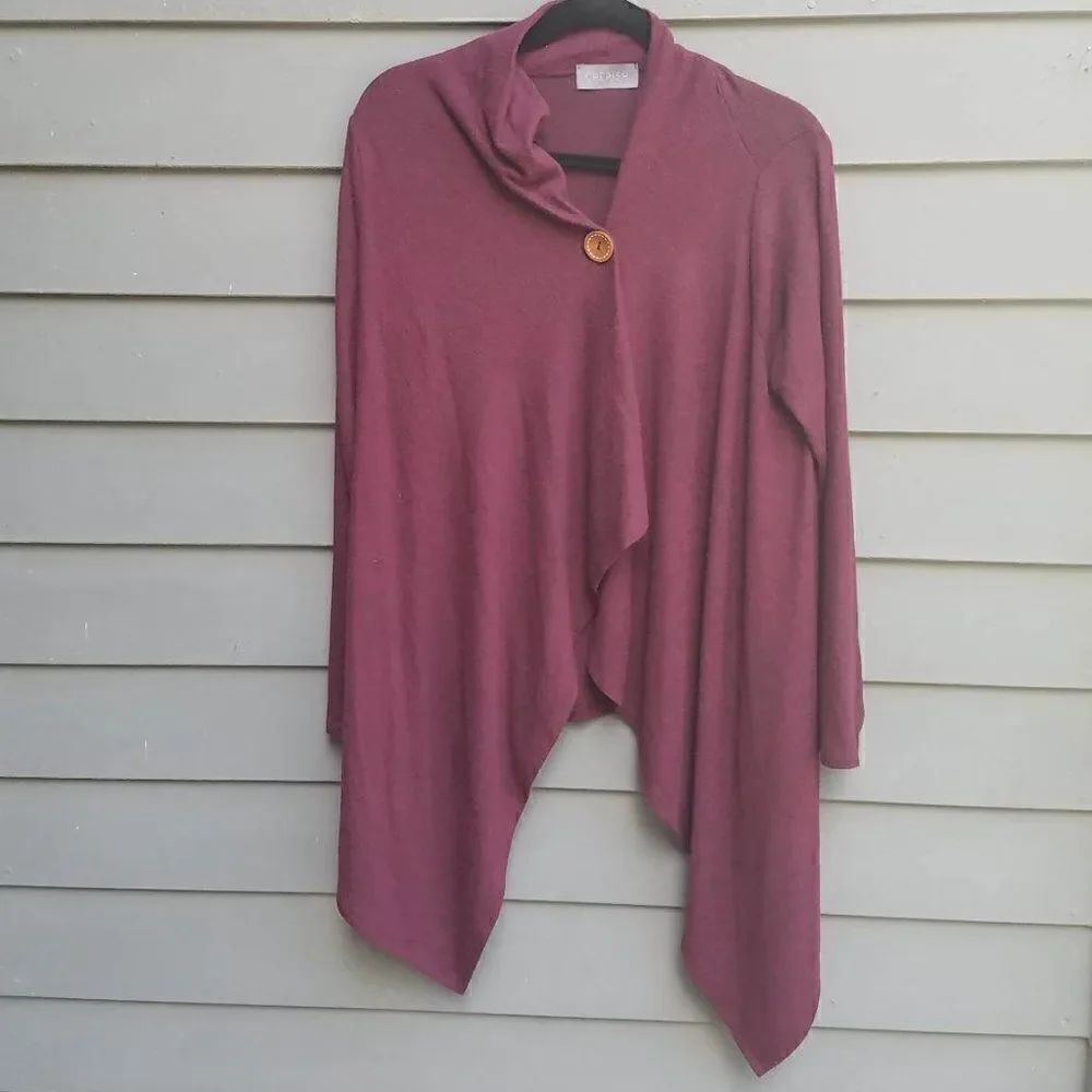 Cherish Burgundy One Button Open Front Cardigan size Medium